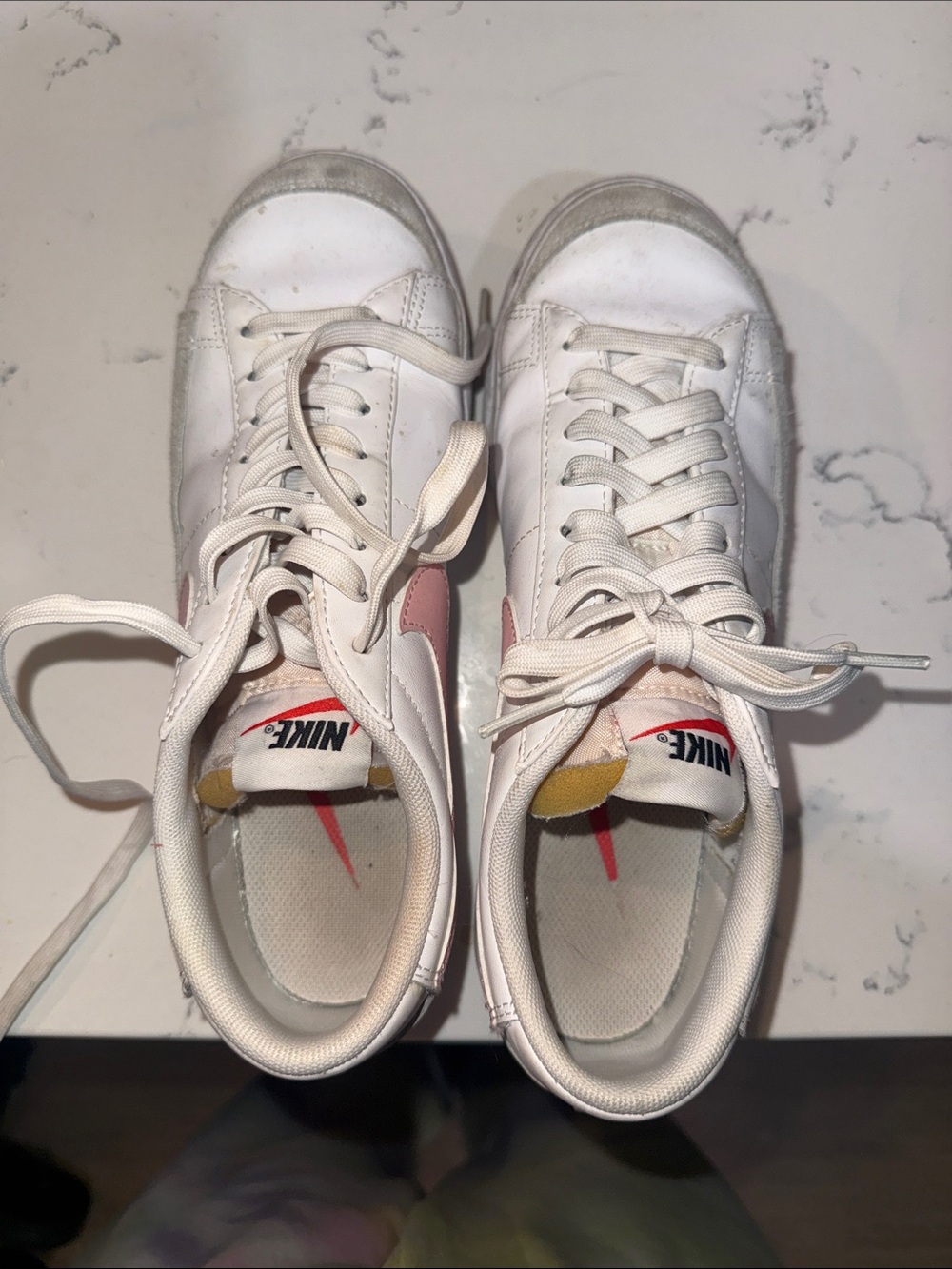 Nike White and Pink Court-Style Sneakers